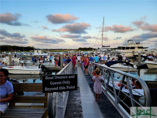 view of dock with a water view