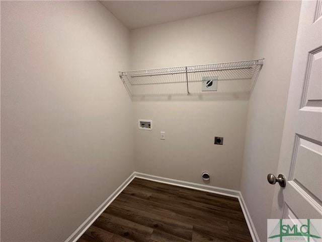 washroom with electric dryer hookup, dark hardwood / wood-style flooring, and hookup for a washing machine