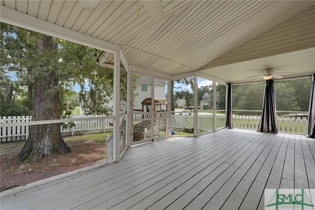 wooden terrace with ceiling fan