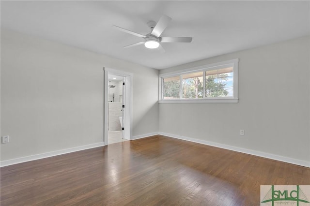 unfurnished room featuring hardwood / wood-style flooring and ceiling fan