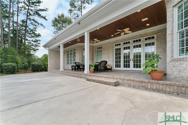 view of patio / terrace featuring french doors and a ceiling fan