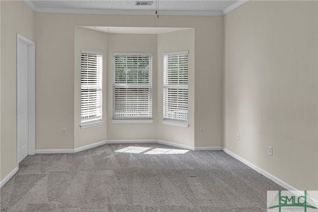 carpeted empty room with crown molding