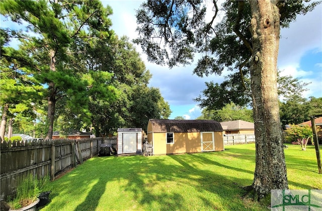 view of yard with a storage unit