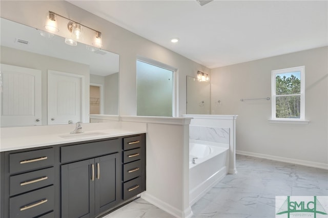 bathroom with vanity and a bathing tub