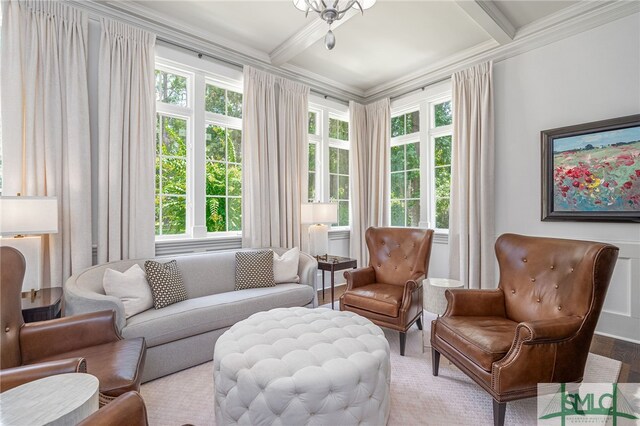 sunroom with beam ceiling