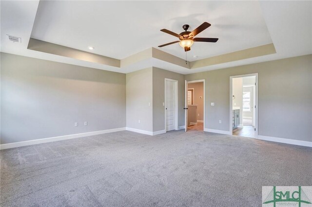 51 Hanover Pl, Richmond Hill, GA 31324 - carpeted spare room featuring visible vents, recessed lighting, a ceiling fan, a raised ceiling, and baseboards