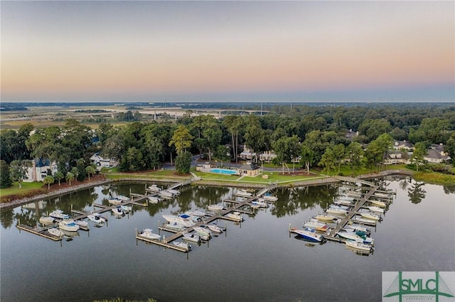 bird's eye view featuring a water view