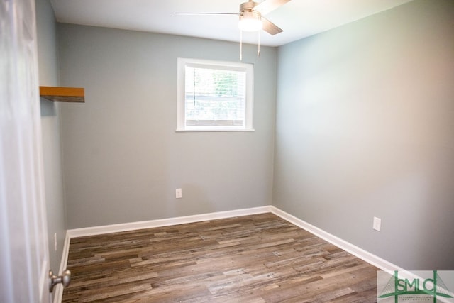 unfurnished room with hardwood / wood-style flooring and ceiling fan