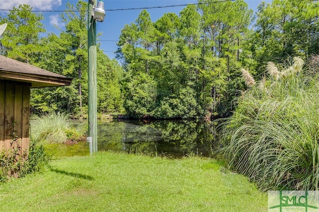 view of yard with a water view