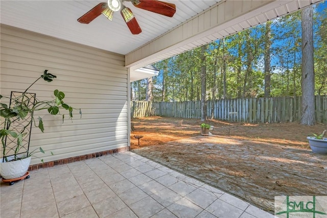 view of patio / terrace featuring ceiling fan