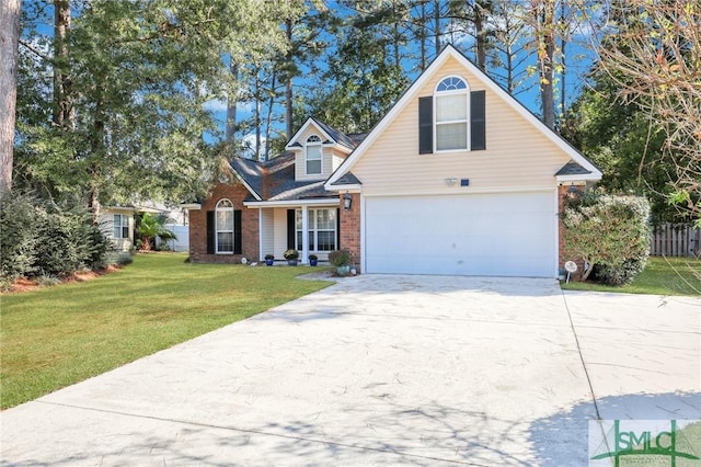 view of front of property featuring a front yard and a garage