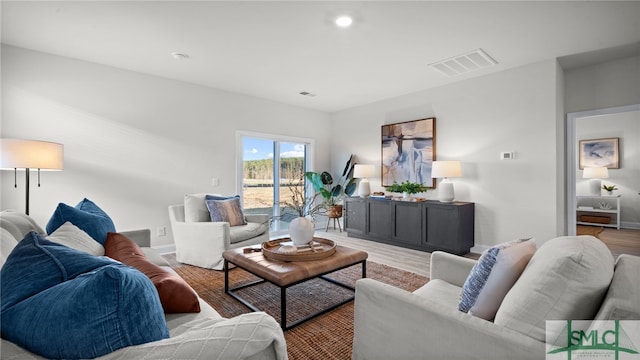 living room featuring light hardwood / wood-style flooring