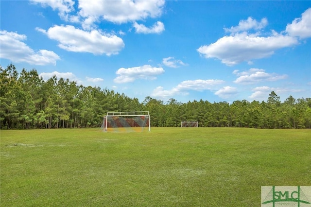 view of yard with a wooded view