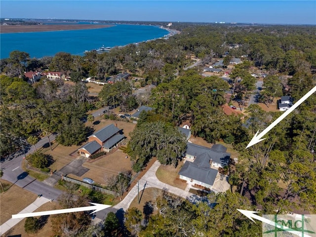 aerial view featuring a water view