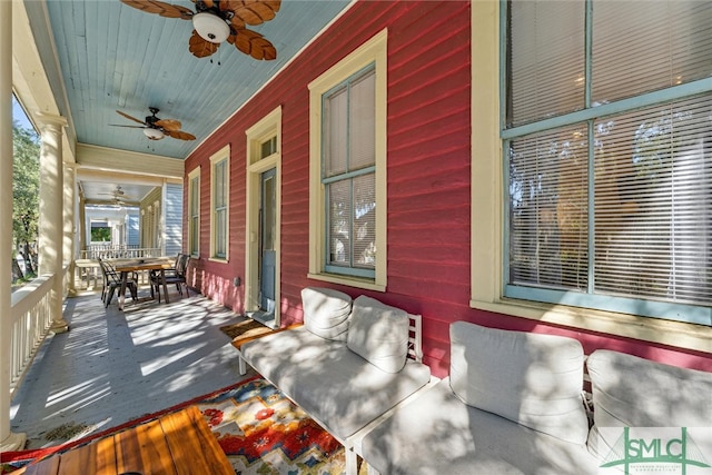 wooden terrace with ceiling fan