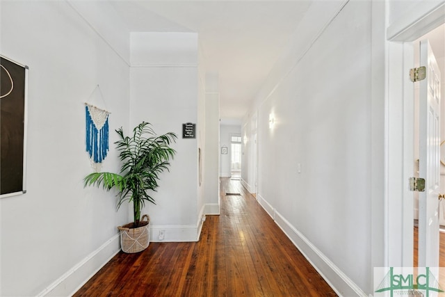 hallway with dark wood-type flooring