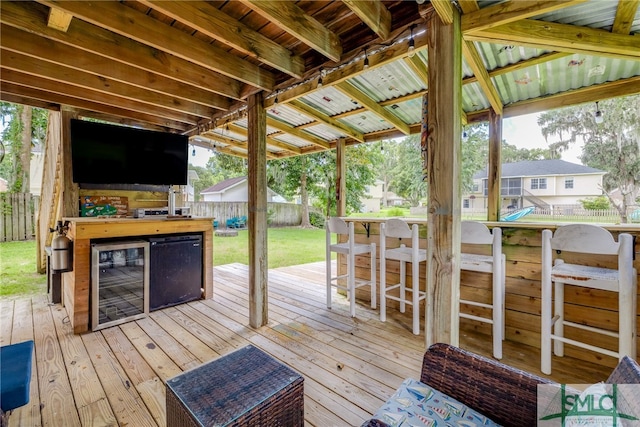 wooden deck with wine cooler