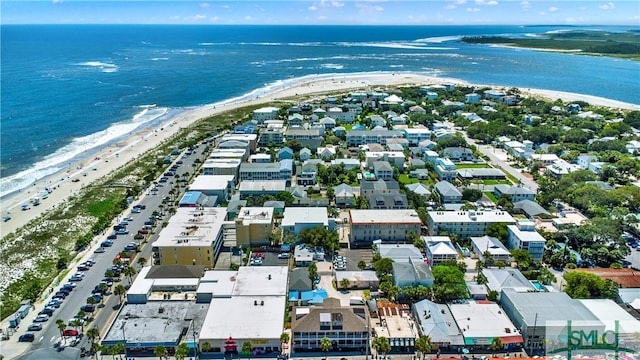 aerial view featuring a beach view and a water view