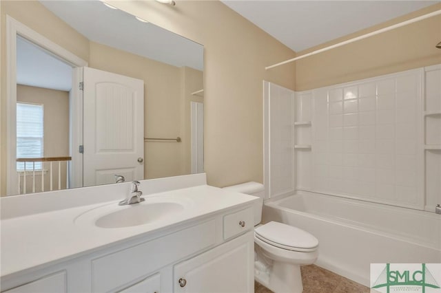 full bathroom featuring tile patterned floors, vanity, toilet, and shower / bathtub combination