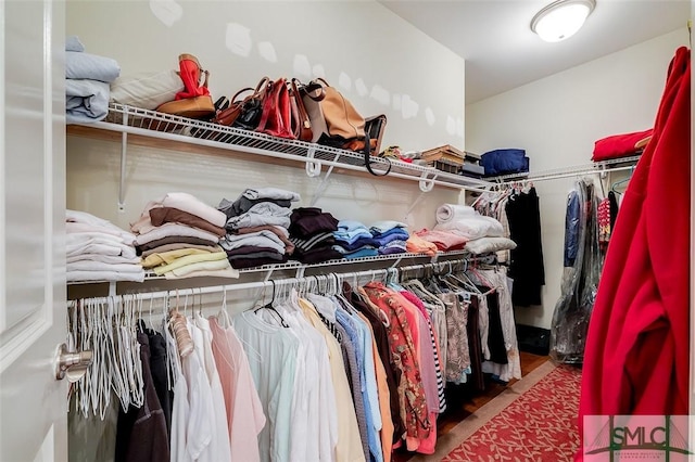 spacious closet with wood finished floors