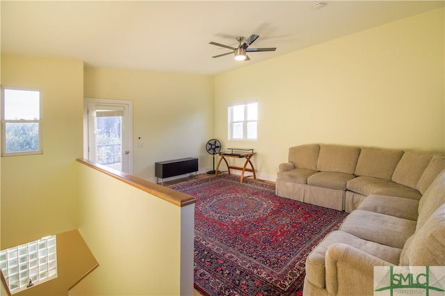 living room featuring ceiling fan