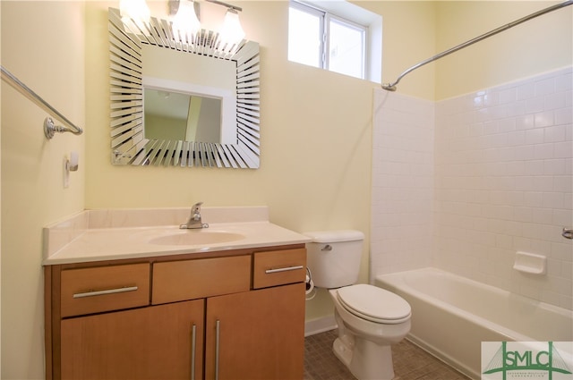 full bathroom with vanity, toilet, tile patterned floors, and  shower combination