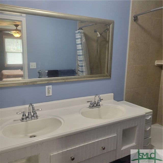 bathroom featuring vanity and shower / bath combo