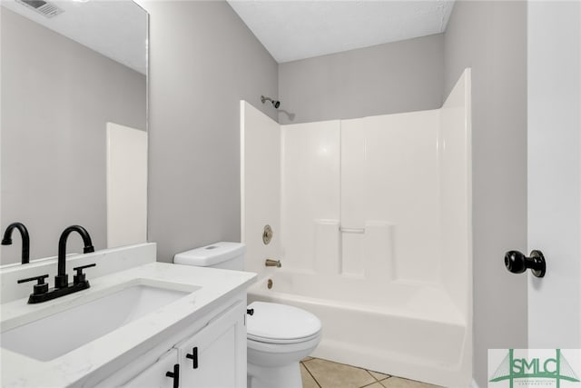 full bathroom featuring vanity, toilet, shower / bathtub combination, and tile patterned flooring