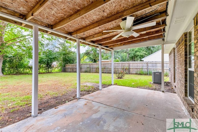 view of patio / terrace with central AC unit and a fenced backyard