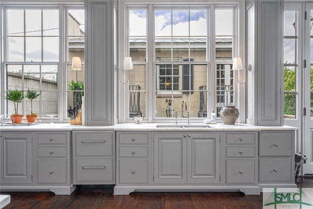 bathroom featuring vanity and wood-type flooring