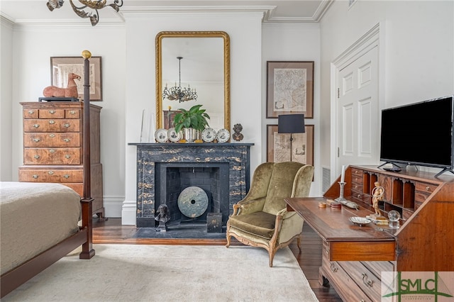 interior space featuring crown molding and hardwood / wood-style flooring