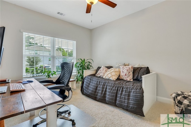 home office with ceiling fan