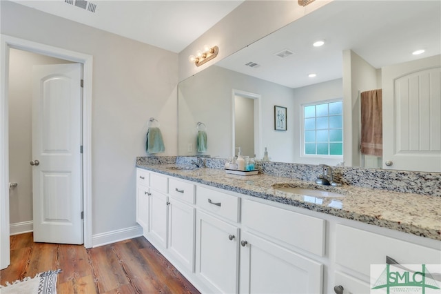 bathroom featuring wood-type flooring and vanity