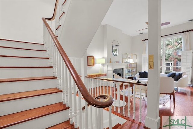 stairway featuring hardwood / wood-style floors