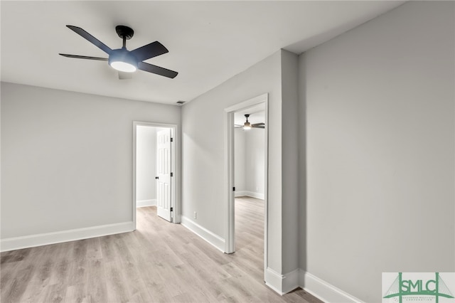 interior space featuring ceiling fan and light hardwood / wood-style floors