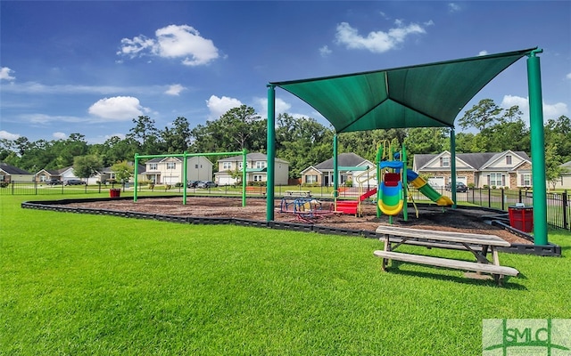 view of play area with a lawn