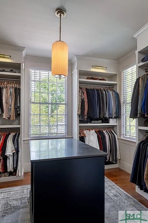 walk in closet featuring dark wood-type flooring