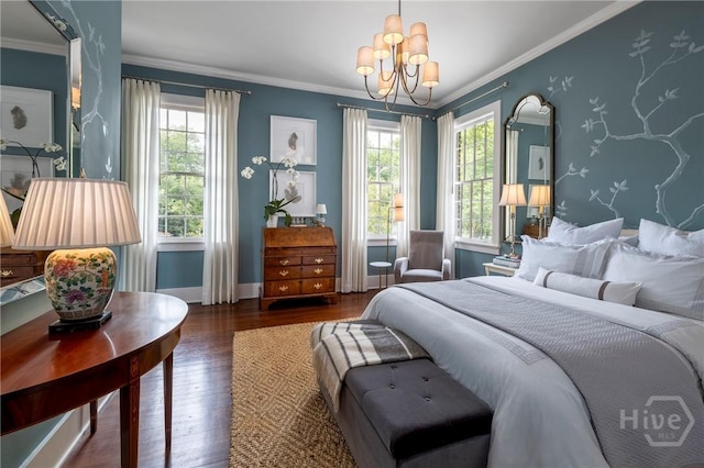 56 E 54th St, Savannah, GA 31405 - bedroom with a chandelier, wood-type flooring, and crown molding