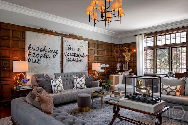 56 E 54th St, Savannah, GA 31405 - living room featuring a chandelier and crown molding