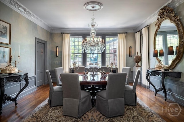 56 E 54th St, Savannah, GA 31405 - dining area featuring a chandelier, wood finished floors, and crown molding