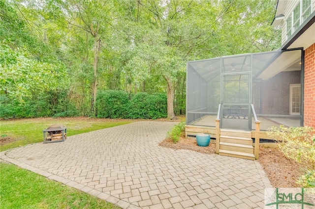 view of patio with a wooden deck