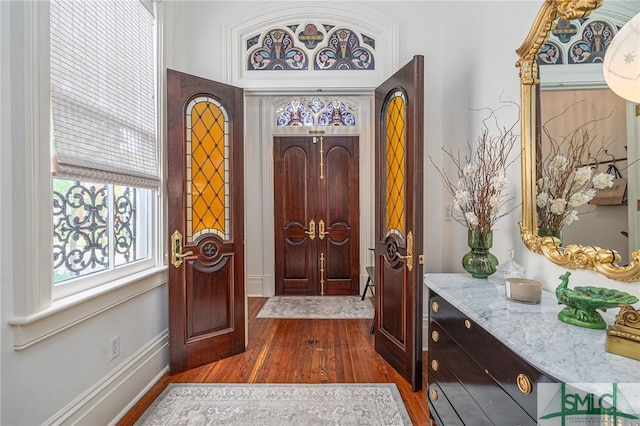 foyer entrance featuring dark wood-type flooring