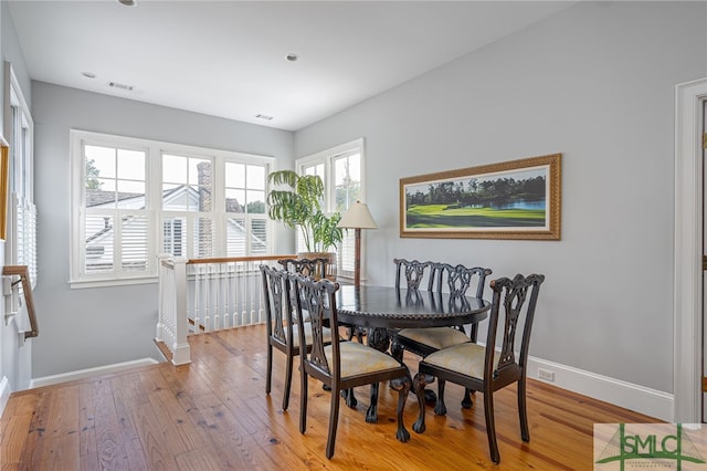 dining area featuring light hardwood / wood-style floors and a wealth of natural light