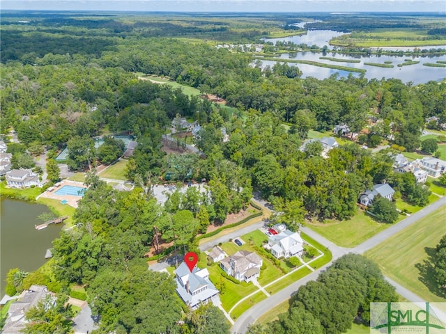 bird's eye view featuring a water view