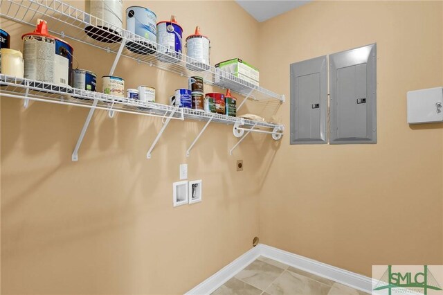 laundry room featuring hookup for a washing machine, electric panel, and electric dryer hookup