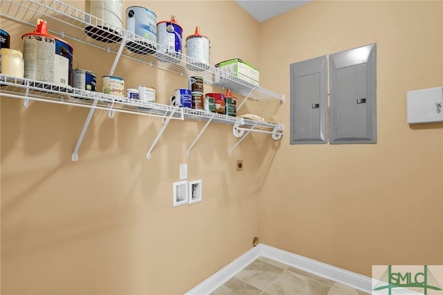 173 Trail Rd S, Midway, GA 31320 - washroom with baseboards, electric panel, laundry area, hookup for an electric dryer, and hookup for a washing machine