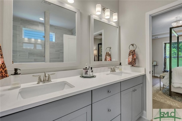 bathroom featuring vanity and hardwood / wood-style floors