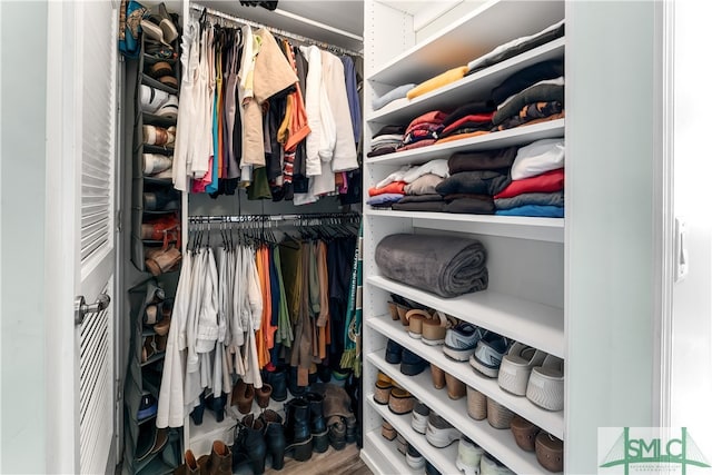 walk in closet featuring hardwood / wood-style floors