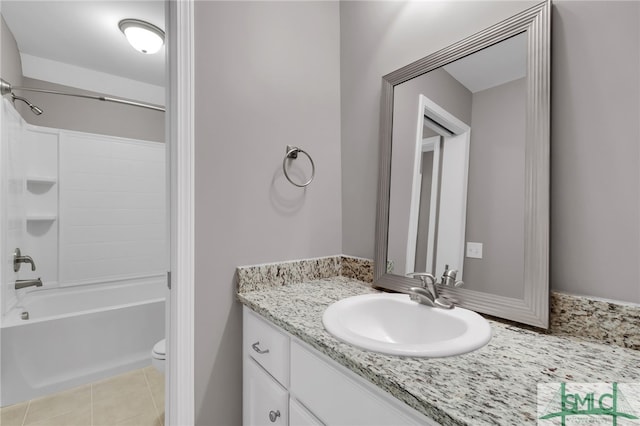 full bathroom featuring tile patterned flooring, vanity, toilet, and shower / bath combination