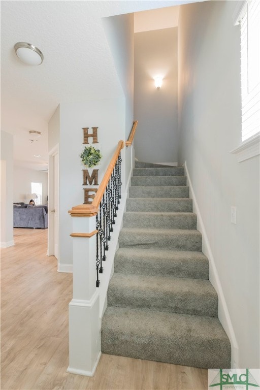 staircase featuring wood-type flooring